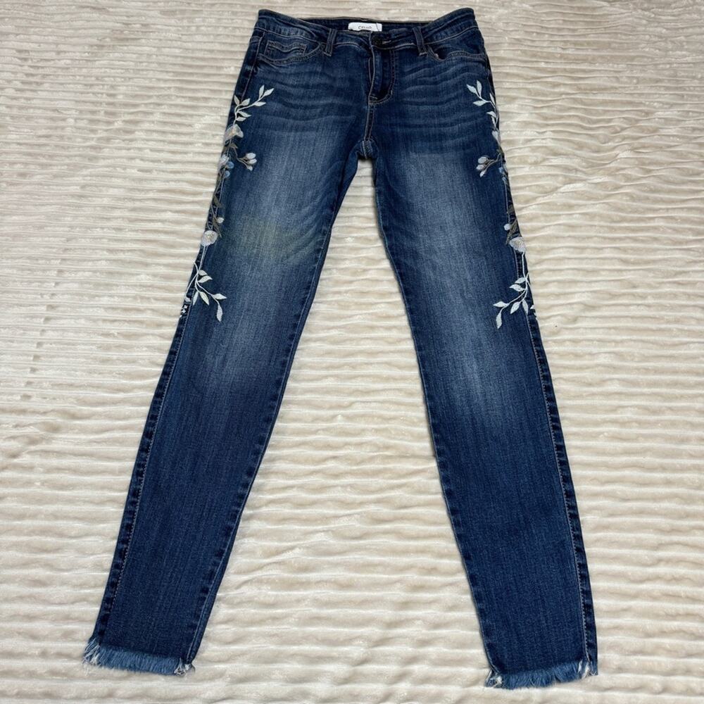 Cello Juniors High Waisted Skinny Jeans Floral Embroidered Size 9